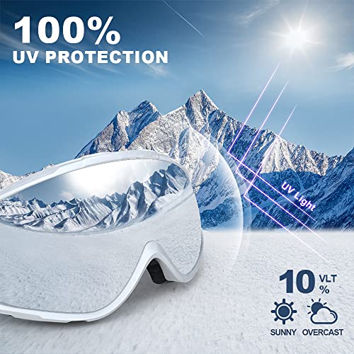 Ski Goggles OTG - Over Glasses Snowboard Goggles - A1 White Silver VLT 10%