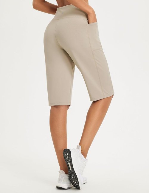 Baleaf Women's Bermuda Long Shorts - High-Waisted Athletic Capris with Pockets | 14" Knee Length, Summer Stretch