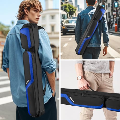 Jaffzora 2x2 Pool Cue Case Black & Blue with Shoulder Strap for Billiard Sticks