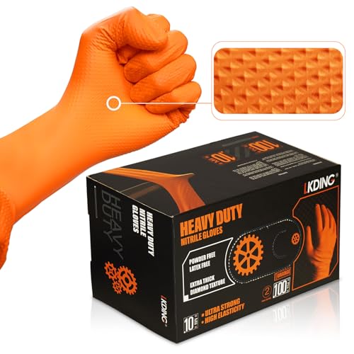Heavy Duty Nitrile Gloves, 10-mil Thick, Diamond Texture, Powder and Latex Free, Set of 100