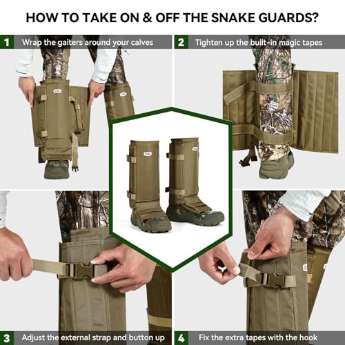 GearOZ Khaki Snake Gaiters Chaps - Durable Anti-Snake Bite Leg Protection
