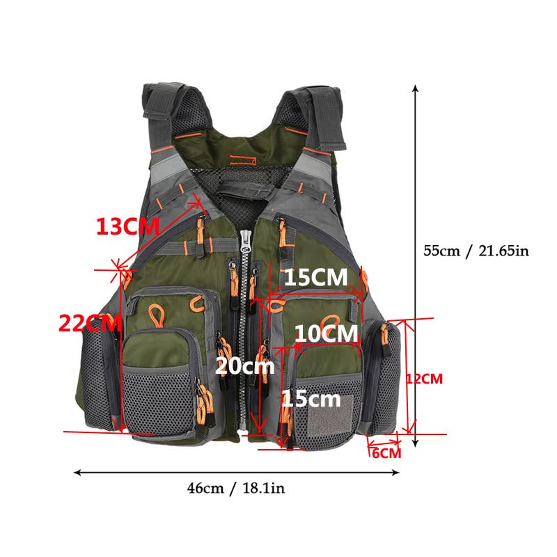 Fly Fishing Vest with Foam - Adjustable Safety Life Jacket - Orange