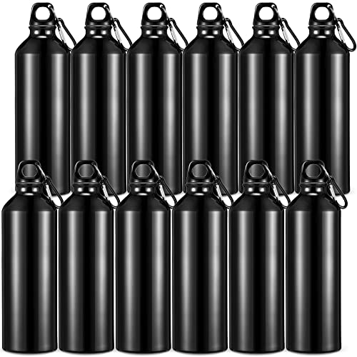 12 Pack Black Aluminum Sports Water Bottles 25 oz - Lightweight & Leak-Resistant