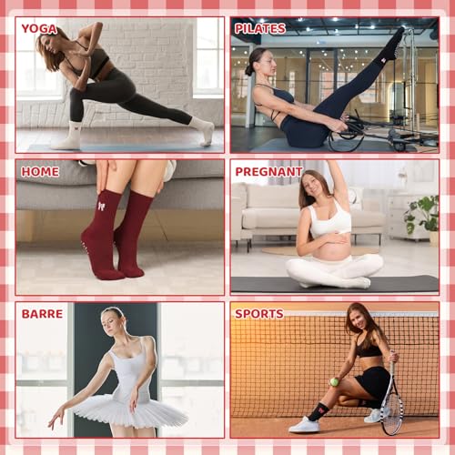 Cute Pilates Socks with Grips for Women - 4 Pairs