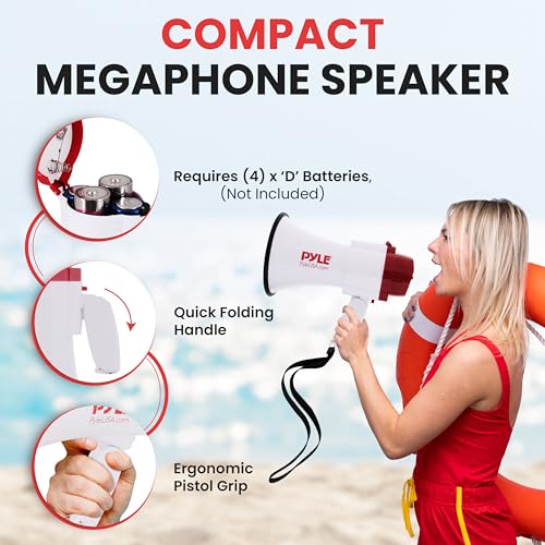 30W Megaphone Bullhorn with 1200-Yard Range - White