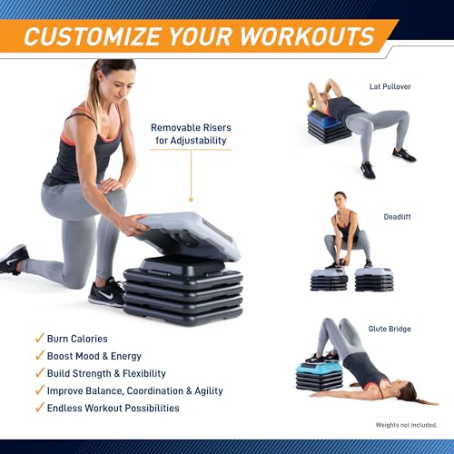 Adjustable Height Aerobic Step Platform - 16x16 inches, Cool Gray - 4 Risers