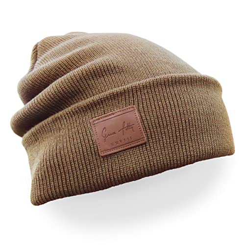 Fold Up Cuff Beanie Hat - Khaki