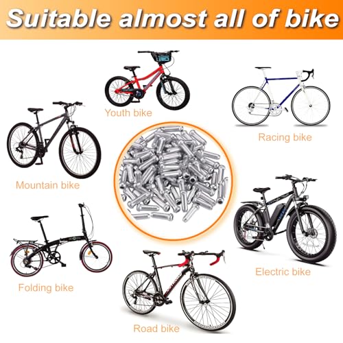 100pcs Aluminum Bicycle Cable End Crimps - Silver Brake & Shifter Caps