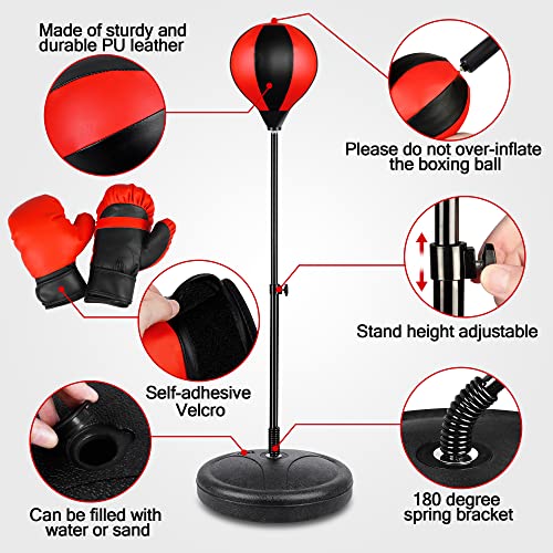 NATGGZ Red Punching Bag Set with Boxing Gloves for Kids 3-8+