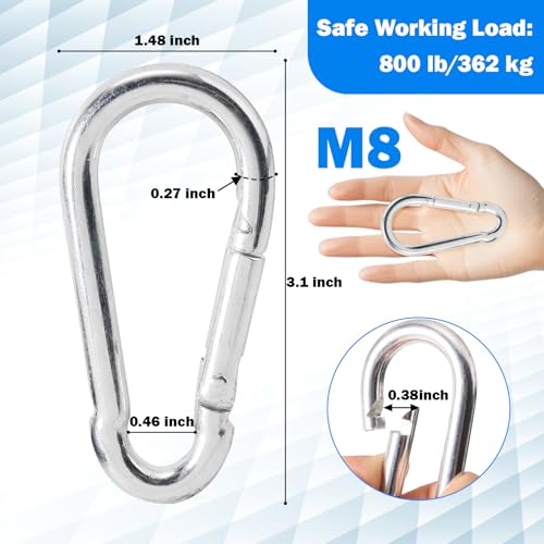 Heavy-Duty Stainless Steel Spring Snap Hook Carabiner - 6-Pack