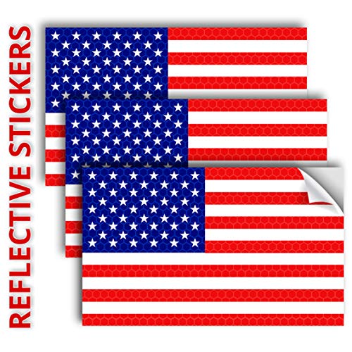 Reflective American Flag Sticker Decal - 3 Pack, 5x3 Inches