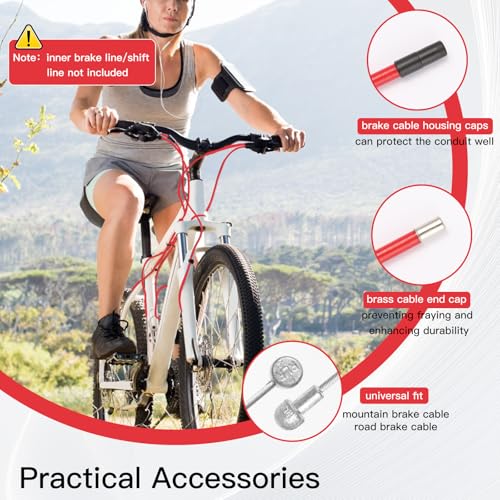 Professional Bicycle Brake Cable Housing - 3 Meters with 12 End Caps, Red