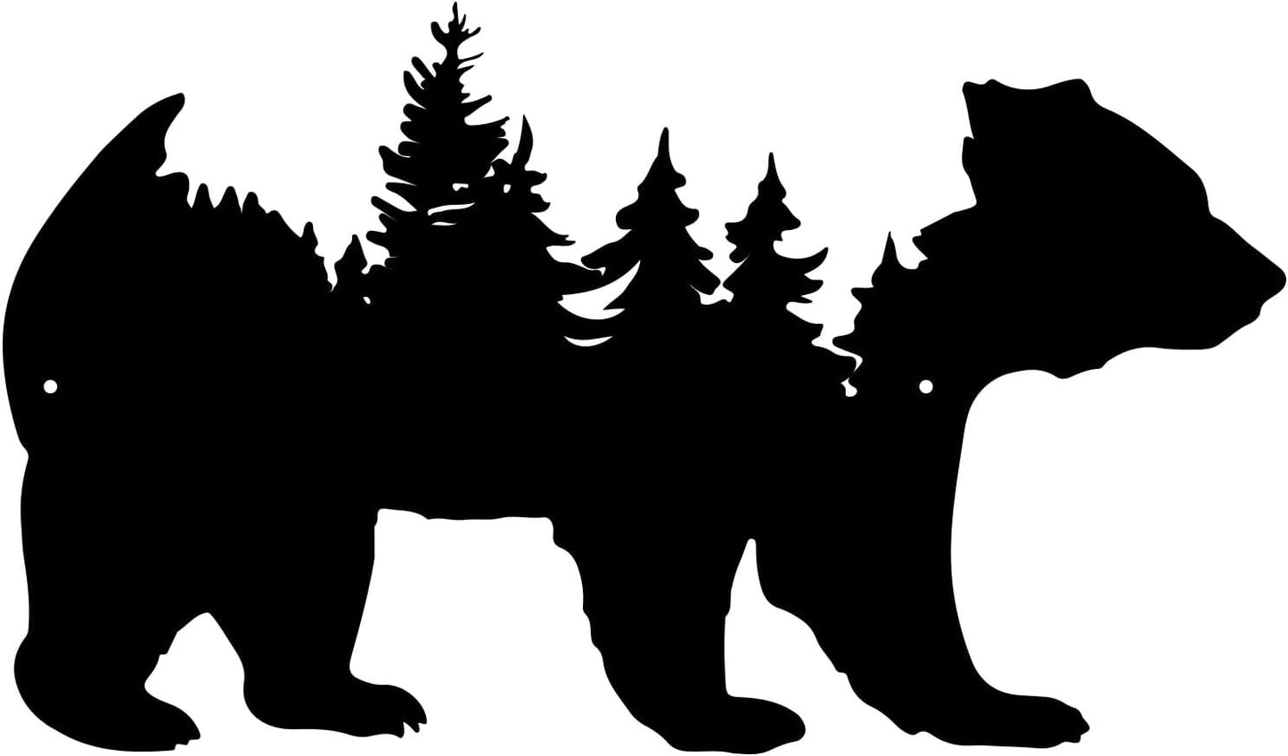 Resama Metal Wall Art - Rustic Pine Tree & Bear Design | Modern Wilderness Decor for Indoor & Outdoor Spaces (Black)