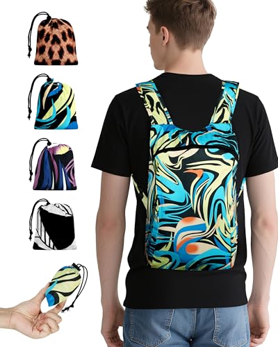 Lightweight Pocket-Sized Hiking Daypack - Blue & Green Swirl