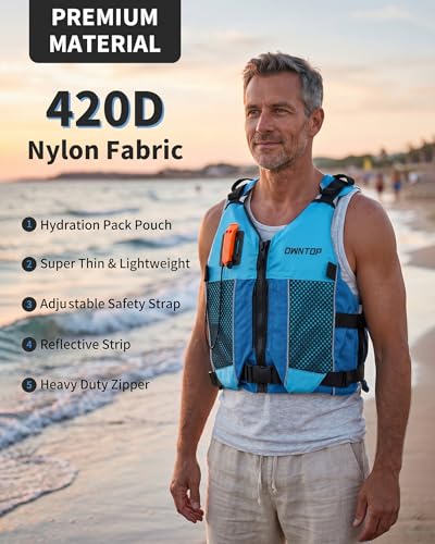 Owntop Blue Adult M/L Swim Jacket with Hydration Pack & Whistle – Water Sports