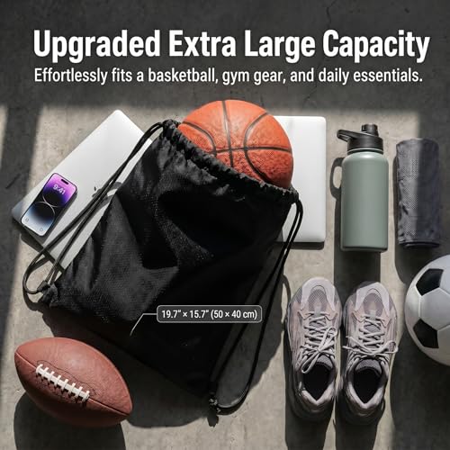 Extra Large Drawstring Backpack - Waterproof Gym Sack - Black