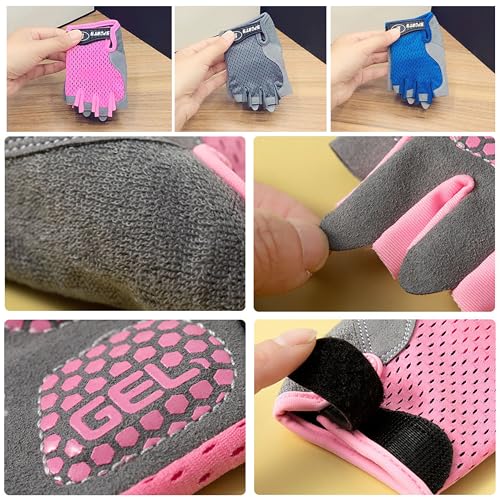 Kids Fingerless Cycling Gloves - Non-Slip for Ages 3-8 - Pink