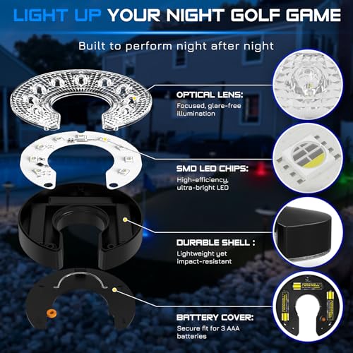 KINGTOP Battery-Operated RGB C-Shape LED Golf Hole Lights 2-Pack - Night Golf & Backyard Practice