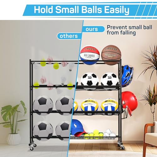 4-Tier Ball Storage Rack with Wheels for Garage & Sports Equipment
