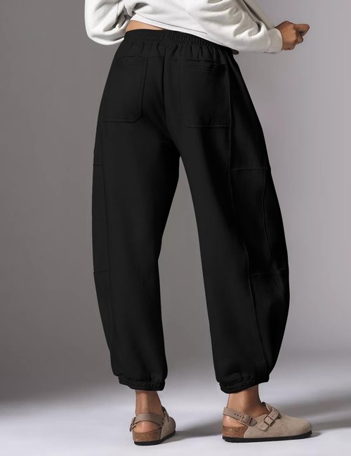 Anoumcy Barrel Sweatpants Women Casual Drawstring Joggers 2026 Fall Winter Comfy Cotton Barrel Pants Trousers with Pockets Black M