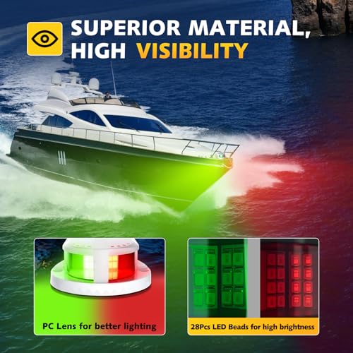 QLOOASEA White Marine Navigation Lights LED Waterproof 12V Bi-Color Bow Light for Boats
