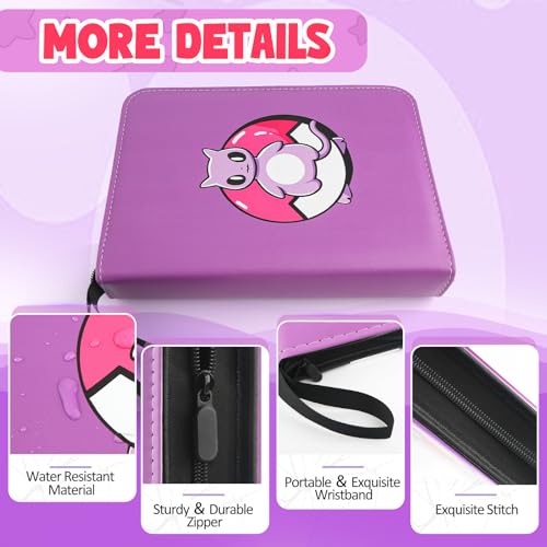 EZIYIN Purple Super Dream 400 Card Binder — 50 Removable Sleeves, PU Leather 4-Pocket Pages