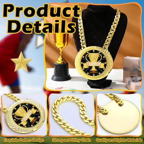 Tondiamo Champion Turnover Chain Medal 6-Inch Gold Award with Chain