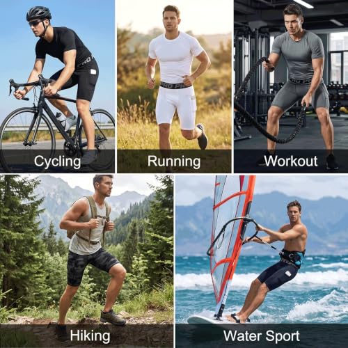 LANBAOSI Men's Camo Black Compression Shorts with Phone Pocket - Gym & Running Tights, Summer Cool Dry Baselayer (Medium)