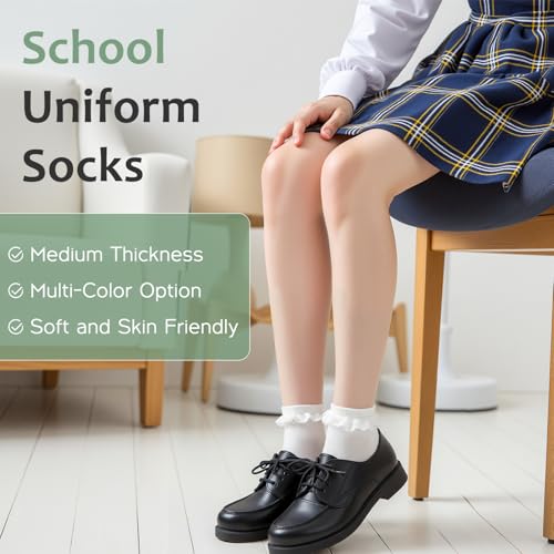 Cotton Girls Socks - Ruffle Crew Ankle Socks 2-4T / Ship Lace