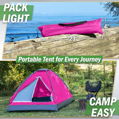 Pink 2-Person Dome Camping Tent with Rain Fly & Carry Bag - Easy Setup