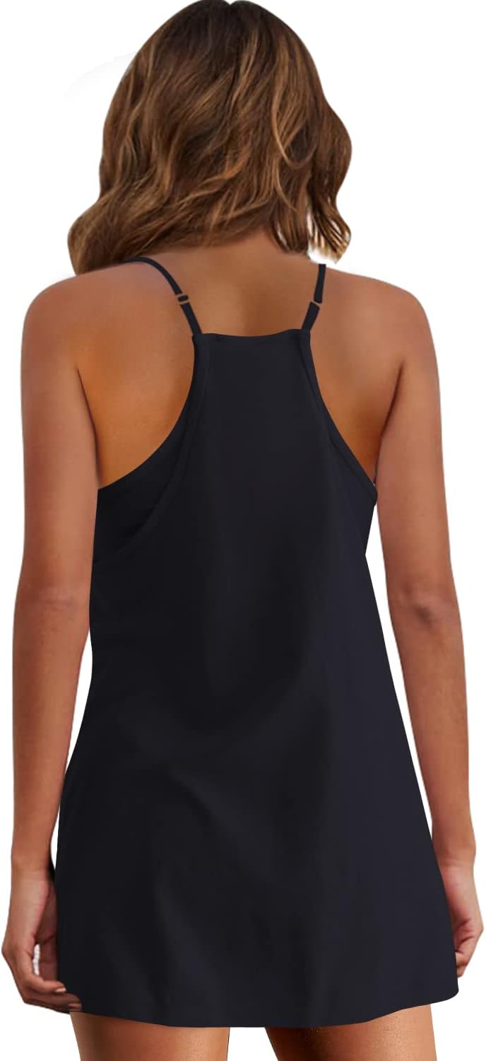 Panadila Women's Summer Mini Dress - Sleeveless V-Neck Spaghetti Strap Sundress with Pockets