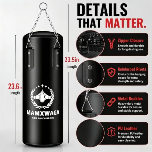 Kids Punching Bag Set with Gloves - Unfilled Heavy Duty Boxing & Kickboxing Equipment for Children 3-12 Years