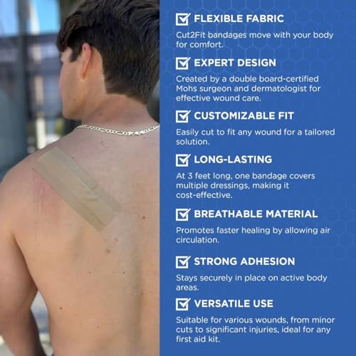 Cut2Fit Small 1m Flexible Fabric Adhesive Bandages - Breathable, Non-Stick Pad