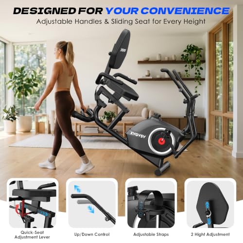 Recumbent Exercise Bike with Arm Exercise - 400LB Magnetic Resistance, Grey