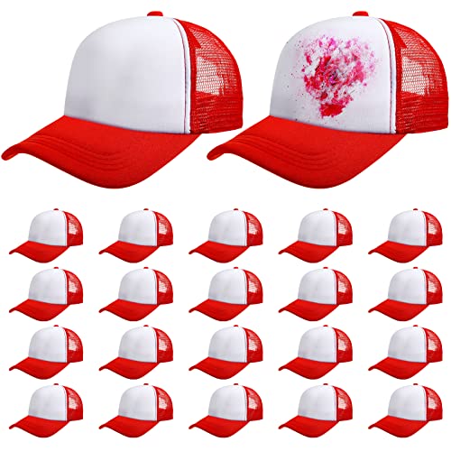 Vabean 24 Pack Red Mesh Trucker Hat - Unisex Sublimation Blank Cap, One Size