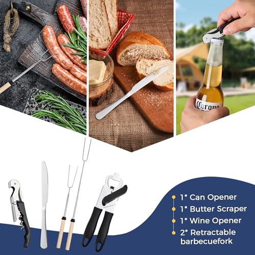 THTYBROS 34-Piece Portable Camping Kitchen Utensil Set - Outdoor Cookware & Grill Tools