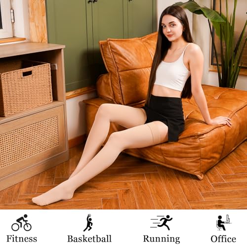 WINGEDSOUL 20-30mmHg Compression Stockings for Women & Men, Thigh High Closed Toe (Medium / Multi) - Graduated Support for Edema