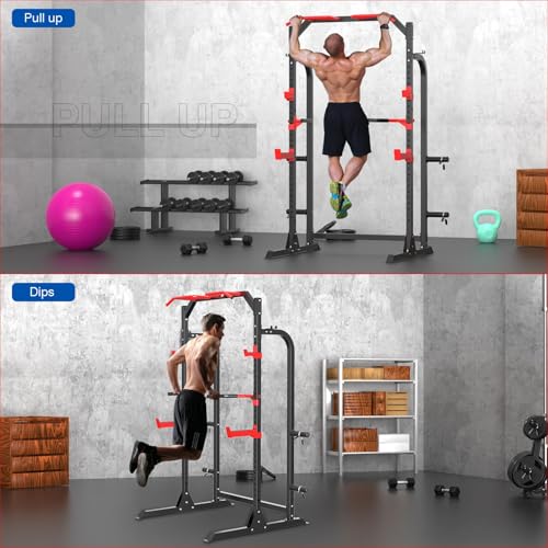 Half Power Cage Squat Rack with Pulley System and Weight Plate Storage