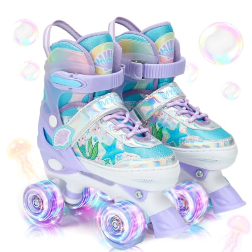 K KORMAN Purple Adjustable Kids Roller Skates for Girls, Light-Up Wheels, Safety, Medium - Big Kid
