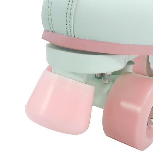 XUDREZ Roller Skates for Girls and Women, Light Green PU Leather Indoor Outdoor Roller Skates with Pink Light Up Wheels for Youth Kids Girls Ages 6-12 (33-Youth 2)