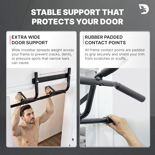 Pull Up Bar for Doorway - No Drill, Non-Slip Grips - Black