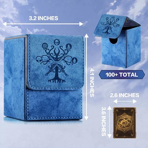 MTG Commander Deck Box - Premium PU Leather, 100+ Cards - Blue Tree