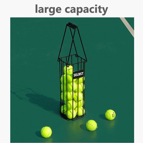 Selbst Tennis Ball Hopper, Tennis Balls Basket, Portable Pickleball Collector with Mesh Carry Bag - Large Capacity Carrier Picker Upper Caddy