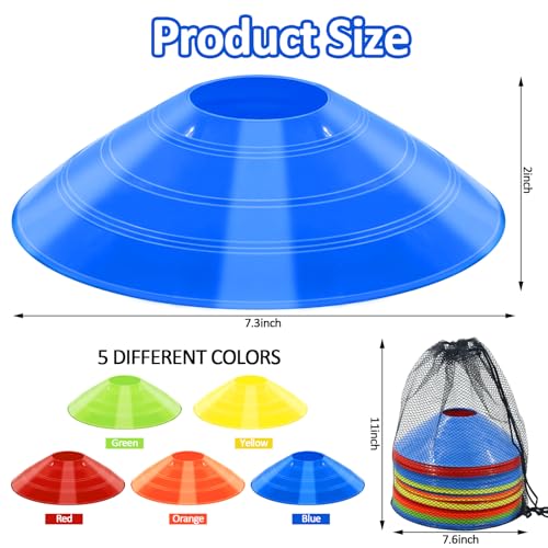 Agility Training Cones - 15 Pack Multi-Color with Carry Bag