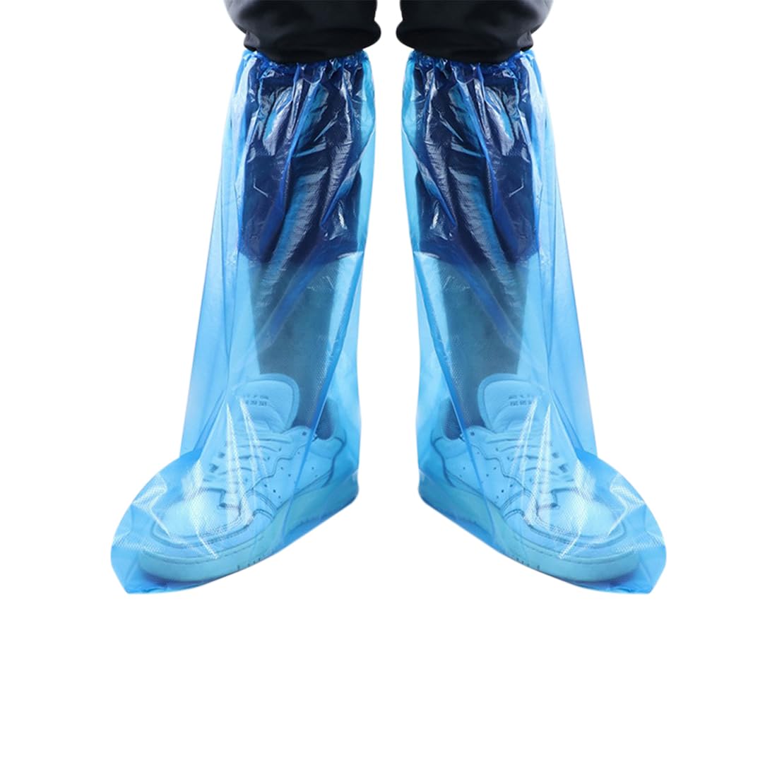 Disposable Shoe Covers Blue Rain Shoes and Boots Cover Plastic Long Shoe Cover Clear Waterproof Anti-Slip Overshoe for Women Men Water Boots Cover Rainy Day Use Cover (20 Pack(10 Pairs))