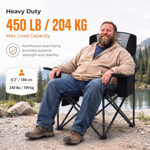 Colegence Heavy Duty Camping Chair Black 450 lb Support, Portable Foldable Seat