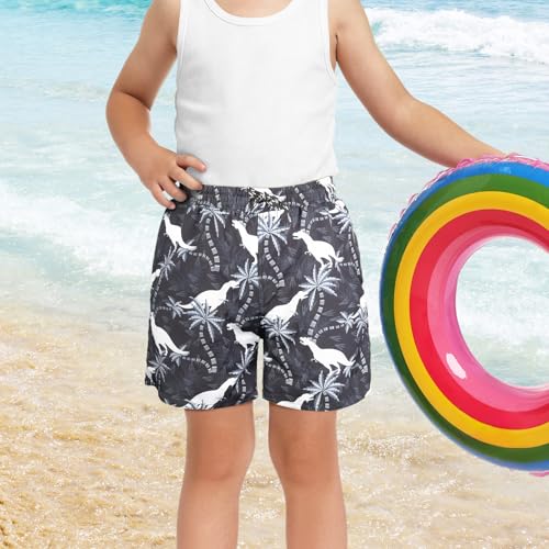 Boys Swim Trunks with Liner - Quick Dry Two Layer Swimsuit, 11-12 Years / Black Dinosaur
