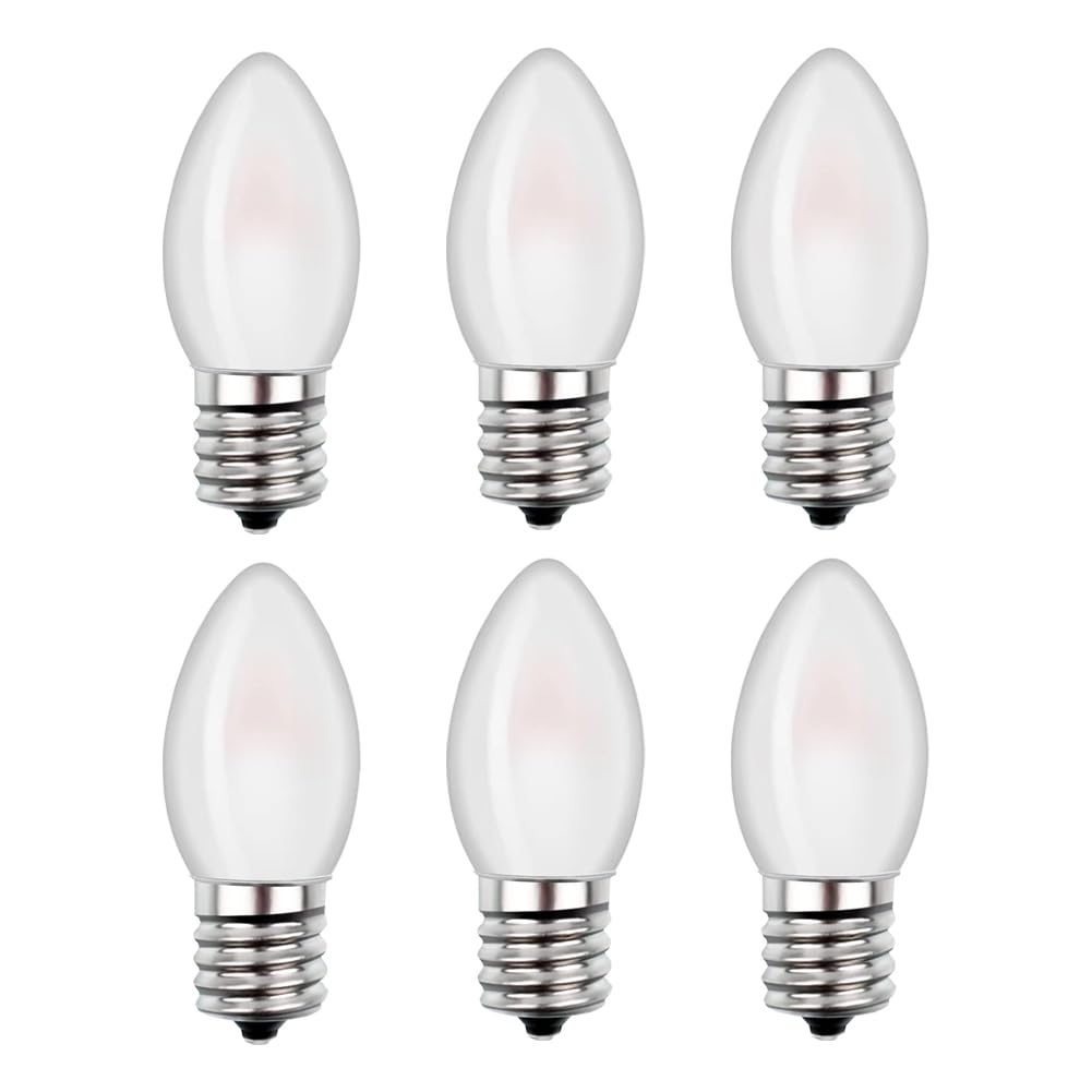 C7 Candelabra Led Light Bulbs, Small Night Light Bulb,0.5W Equivalent to 4 Watt 5 Watt Incandescent,Christmas Village Replacement Bulbs-E12 Base 2700K Warm White for Home Decorate Window Candles-6Pack