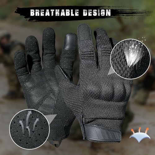 WTACTFUL Black Large Breathable Tactical Full Finger Gloves for Men