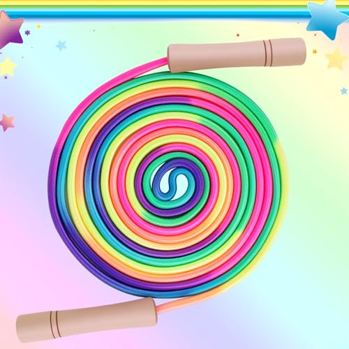 Rainbow Jump Rope for Kids - Adjustable 8.5FT Nylon Skipping Rope